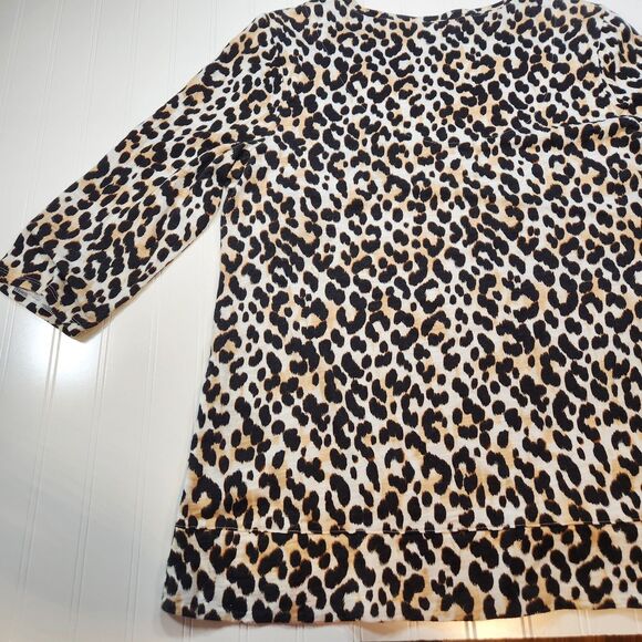 Chicos Xl Animal Print Brown 3/4  Sleeve Blouse - Picture 10 of 11